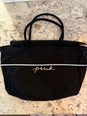 PINK Victoria's Secret Black Canvas Tote with zipper